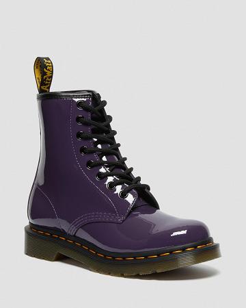 Purple Women's Dr Martens 1460 Patent Leather Lace Up Boots | CA 196NWY